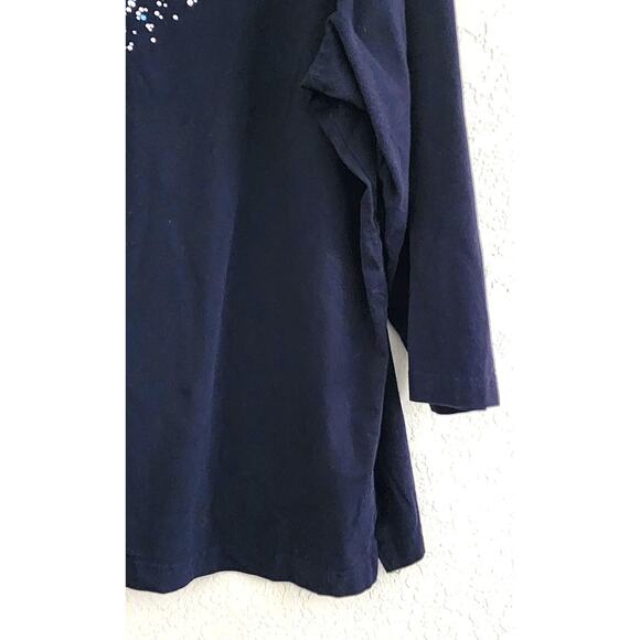 TOP/BLOUSE-QUACKER FACTORY-Navy Blue-V-Neck-Rhinestones-Studs-3/4 Sleeve-XL - Picture 5 of 14